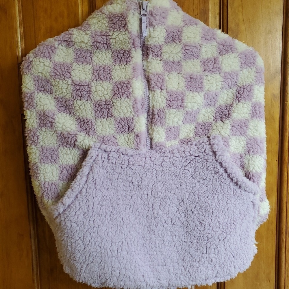 Top Paw XL Sherpa Fleece Dog Vest Purple Checkered Faux Shearling Pet Sweater